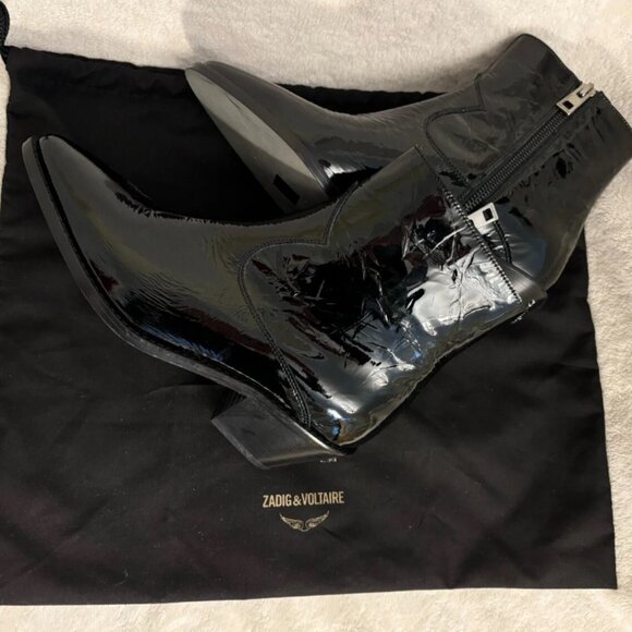 Zadig & Voltaire Woman's Black Ankle Boots Leather US 7.5 EU 38 New-No Tags - Picture 7 of 16